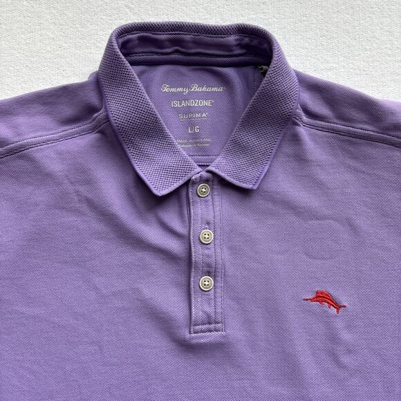 Tommy Bahama Men Large ISLANDZONE Polo Purple Supima Cotton Short Sleeve - Picture 3 of 14